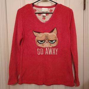 Grumpy Cat Women's Red Fleece Pajama Top Size Small